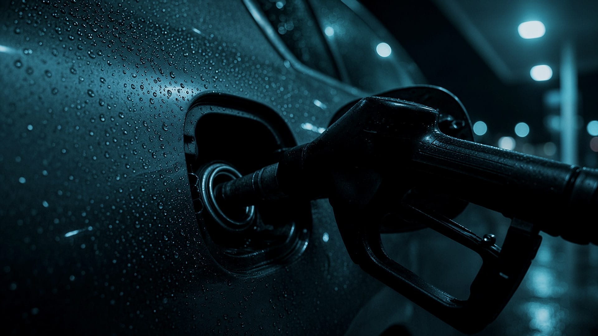 Detalle de una pistola despachadora insertada en el tanque de un auto